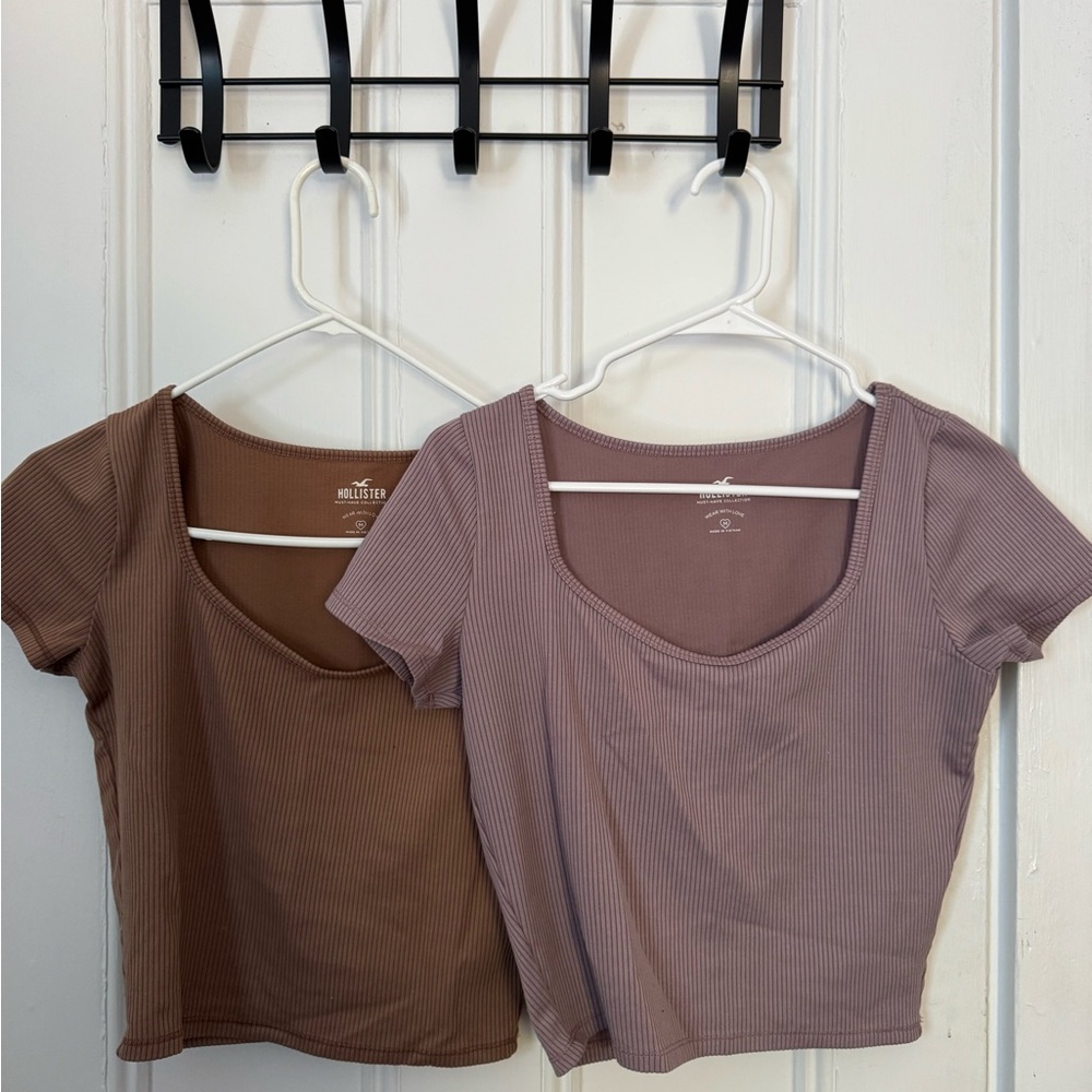 Hollister Women's Short Sleeve Crop Tops - Brown and Purple